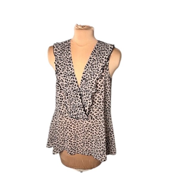 CAbi Sheer Leopard Print Deep V-neck Tank Size Small - Picture 2 of 6